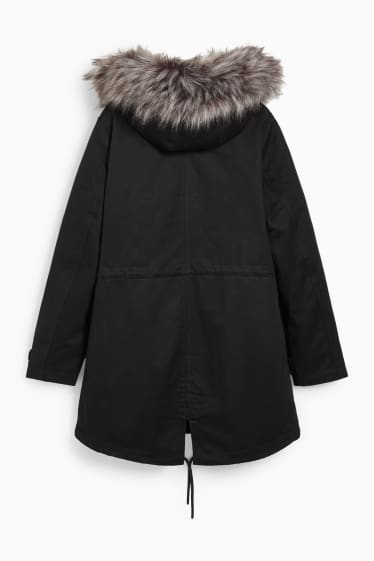 Women - CLOCKHOUSE - parka with hood and faux fur trim - winter - black