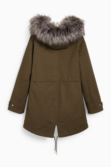 Femmes - CLOCKHOUSE - parka à capuche et garniture d'imitation fourrure - hiver - vert foncé