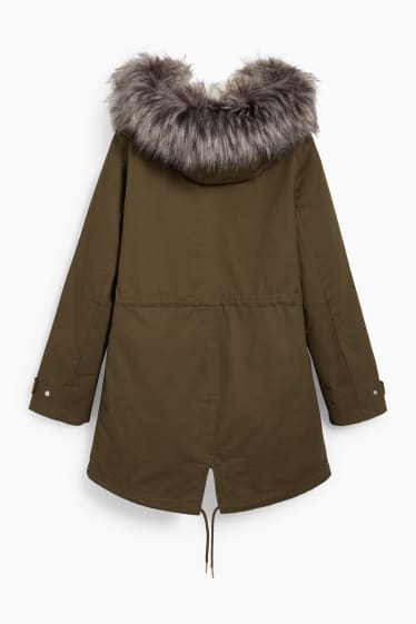 Women - CLOCKHOUSE - parka with hood and faux fur trim - winter - dark green