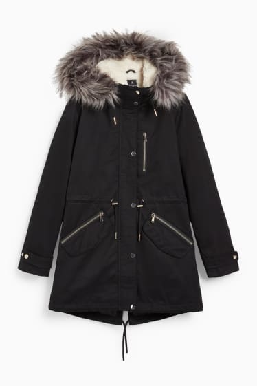 Donna - CLOCKHOUSE - parka con cappuccio e inserto di ecopelliccia - inverno - nero