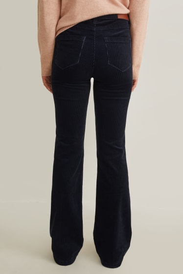 Femmes - Pantalon en velours - high waist - jambes évasées - bleu foncé
