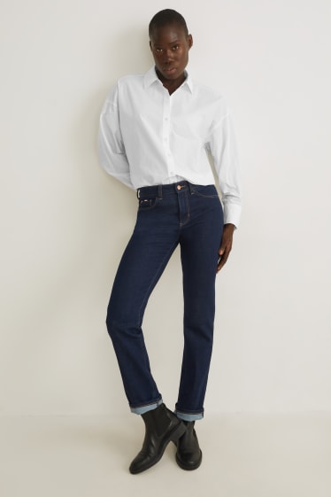 Femei - Straight jeans - talie medie - denim-albastru închis