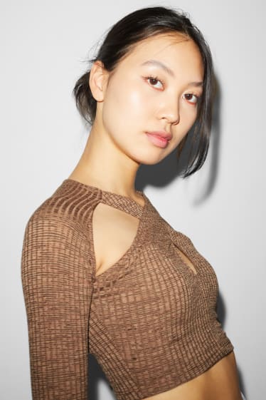 Damen - Crop Langarmshirt - braun