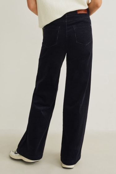 Donna - Pantaloni di velluto a coste - vita alta - wide flare - blu scuro