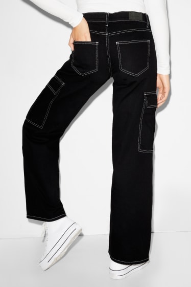 Women - CLOCKHOUSE - wide leg jeans - low waist - black