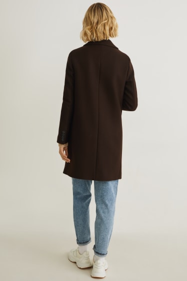Damen - Mantel mit Schulterpolstern - Woll-Mix - dunkelbraun