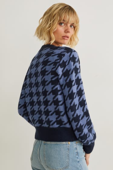 Women - Cardigan - check - blue / dark blue