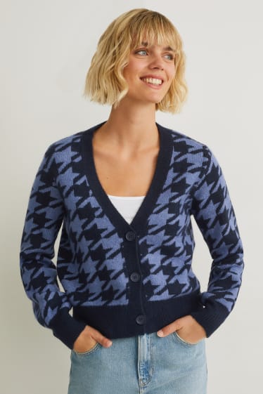 Women - Cardigan - check - blue / dark blue