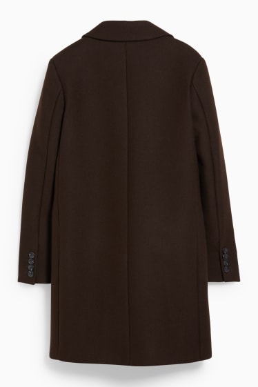 Women - Coat with shoulder pads - wool blend - dark brown