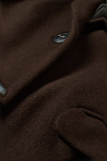 Damen - Mantel mit Schulterpolstern - Woll-Mix - dunkelbraun