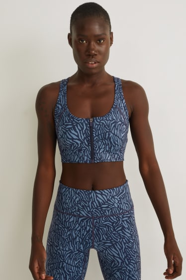 Women - Sports bra - padded - 4 Way Stretch - LYCRA® - patterned - dark blue