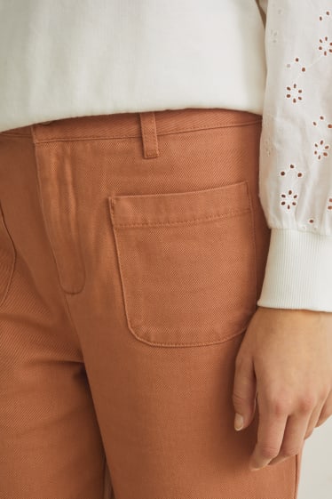 Women - Trousers - high waist - wide leg - brown