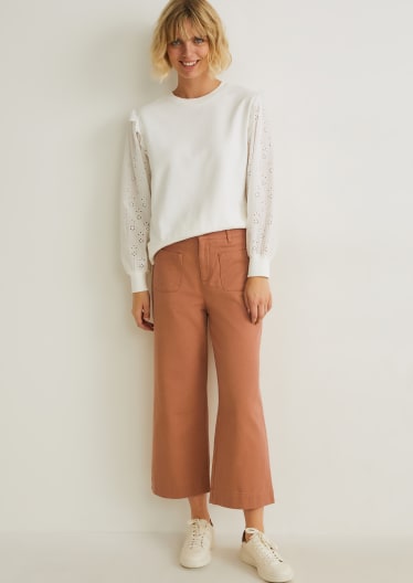 Donna - Pantaloni - vita alta - gamba larga - marrone