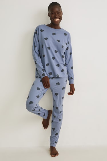 Damen - Pyjama - gemustert - blau