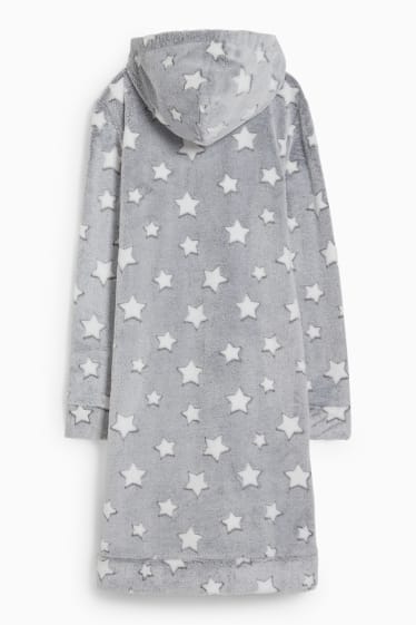 Donna - Camicia da notte di pile con cappuccio - fantasia - grigio chiaro