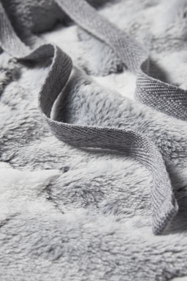 Women - Fleece nightshirt with hood - patterned - light gray