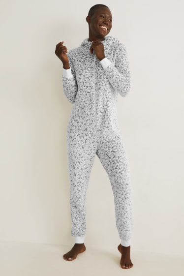 Women - Fleece onesie - patterned - white / gray