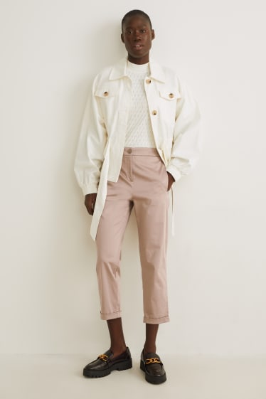 Femmes - Pantalon en toile - high-waist - regular fit - taupe