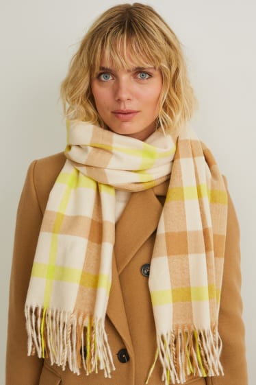 Women - Fringed scarf - check - beige-melange