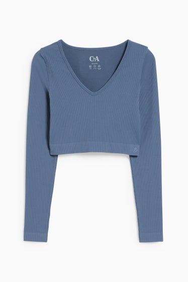 Damen - Crop Langarmshirt - Yoga - 4 Way Stretch - blau