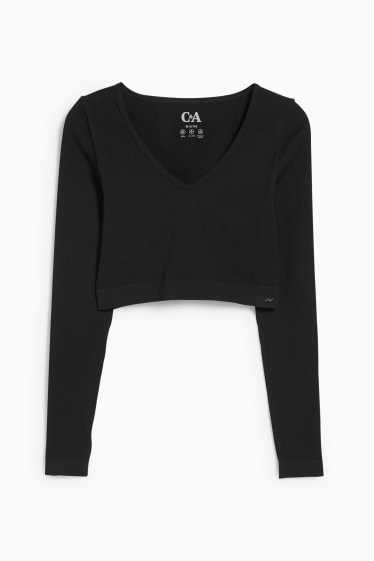 Damen - Crop Langarmshirt - Yoga - 4 Way Stretch - schwarz