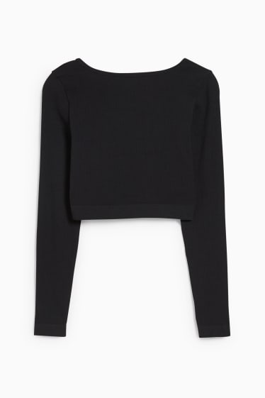 Dona - Samarreta crop de màniga llarga - ioga - 4 Way Stretch - negre