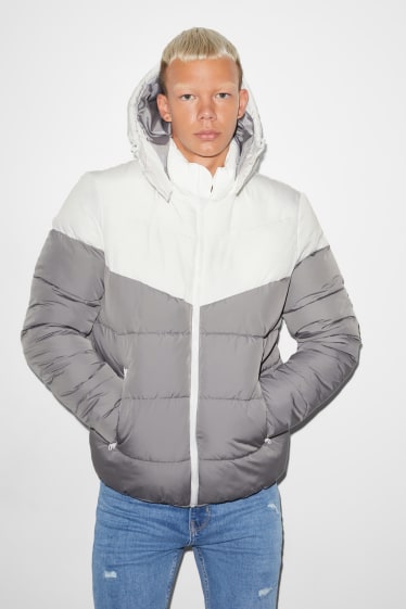 Men - CLOCKHOUSE - quilted jacket with hood - white / gray
