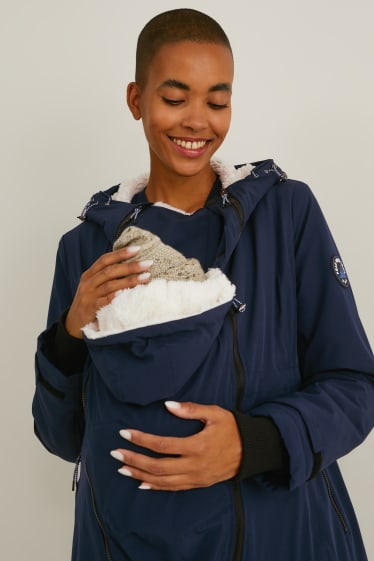 Dámské - Těhotenská funkční bunda s kapucí - nosící - tmavomodrá