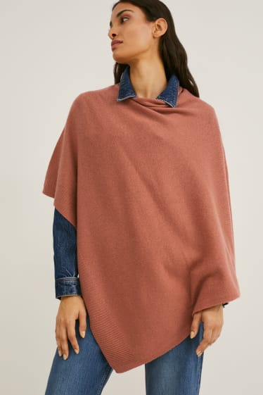 Women - Poncho with cashmere - wool blend - brown