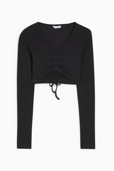 Damen - Crop Langarmshirt - schwarz