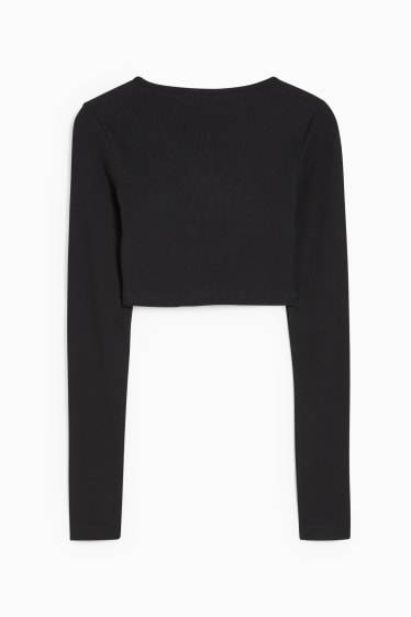Damen - Crop Langarmshirt - schwarz