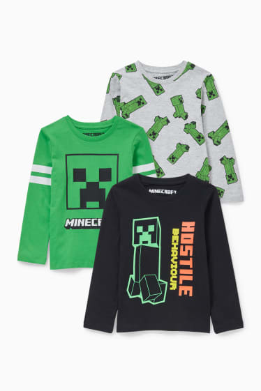 Kinder - Multipack 3er - Minecraft - Langarmshirt - weiss / silber