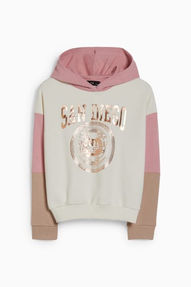 Kinderen: meisjes - Hoodie - glanseffect - crème wit
