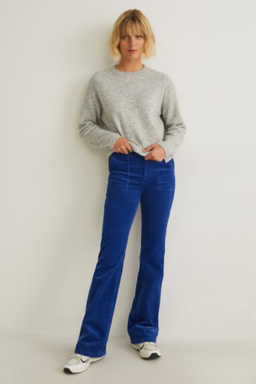 Femmes - Pantalon en velours - high waist - jambes évasées - bleu