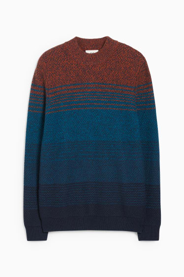 Hommes - Pull - laine mélangée - orange / bleu foncé