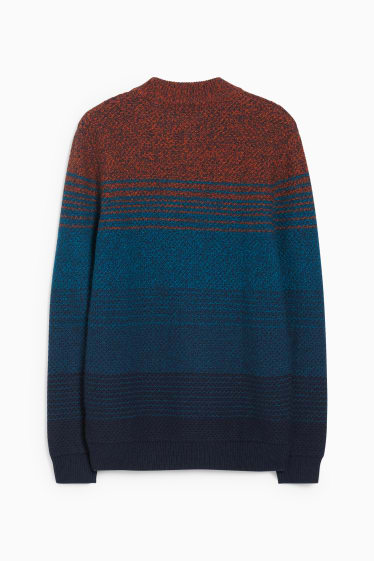 Hommes - Pull - laine mélangée - orange / bleu foncé