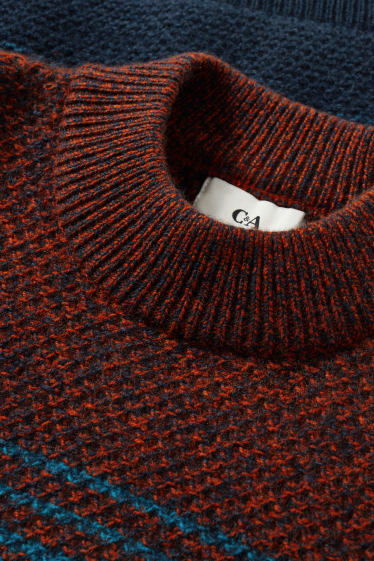 Hommes - Pull - laine mélangée - orange / bleu foncé