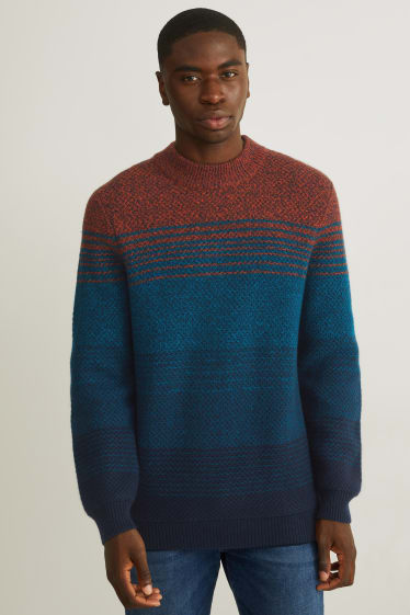 Hommes - Pull - laine mélangée - orange / bleu foncé