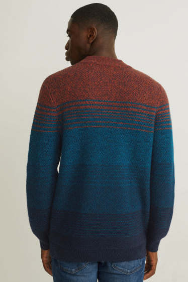 Men - Jumper - wool blend - orange / dark blue