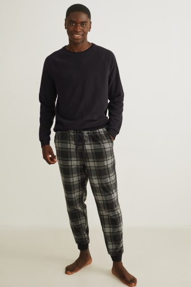 Herren - Fleece-Pyjama - schwarz / grau