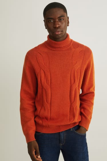 Uomo - Maglione a dolcevita - misto lana - arancio scuro