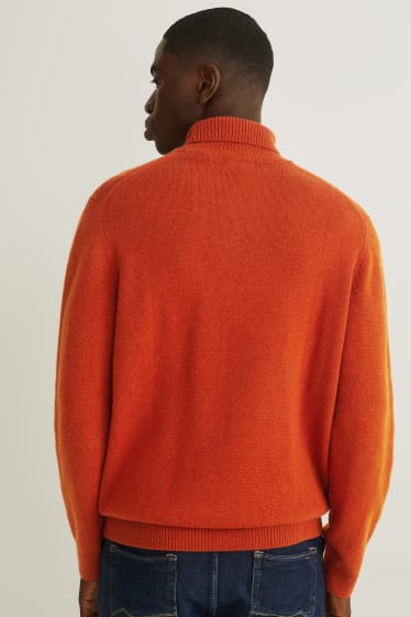 Uomo - Maglione a dolcevita - misto lana - arancio scuro