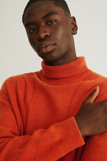 Uomo - Maglione a dolcevita - misto lana - arancio scuro