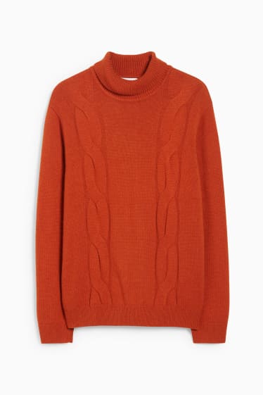 Uomo - Maglione a dolcevita - misto lana - arancio scuro