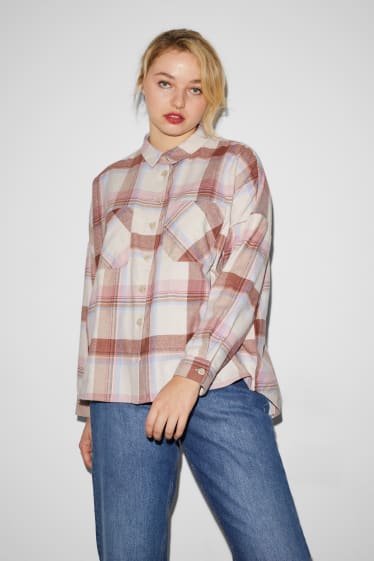 Damen - CLOCKHOUSE - Flanellbluse - kariert - rosa / beige