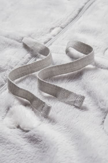 Femmes - Peignoir en polaire à capuche - à motif - gris clair chiné