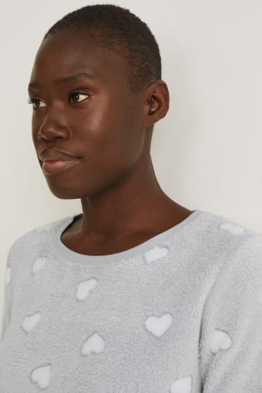 Femei - Bluză de pijama de fleece - cu model - gri deschis melanj