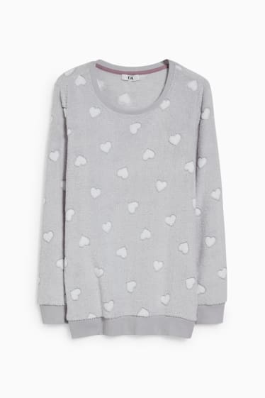 Damen - Fleece-Pyjama-Oberteil - gemustert - hellgrau-melange