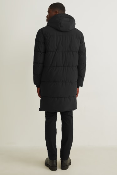 Men - Quilted coat with hood  - black