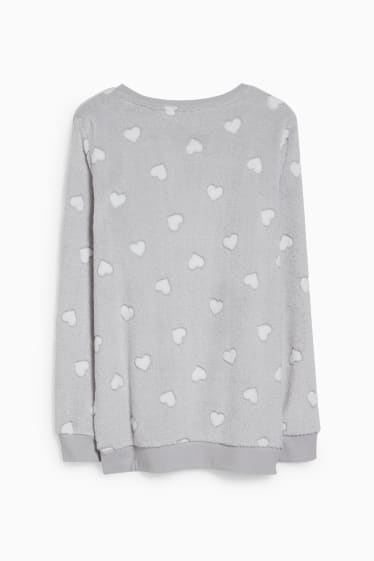 Dames - Pyjamashirt van fleece - met patroon - licht grijs-mix